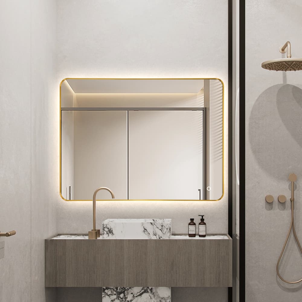 Gold rectangle backlit mirror