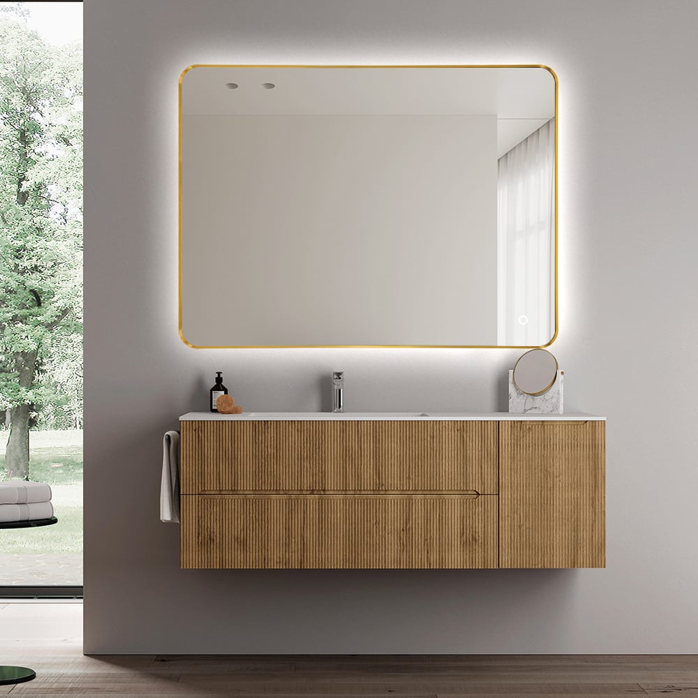 Gold rectangle backlit mirror