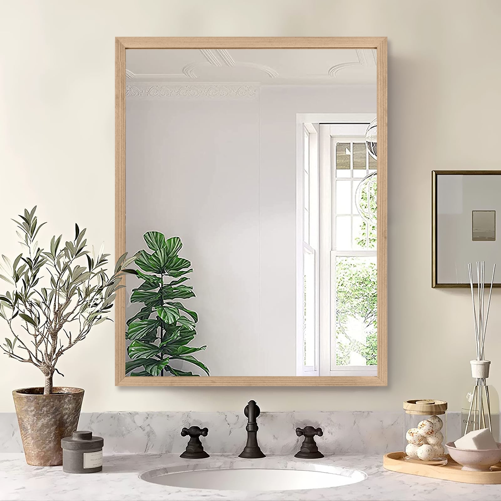 Wood Frame Rectangular Mirror