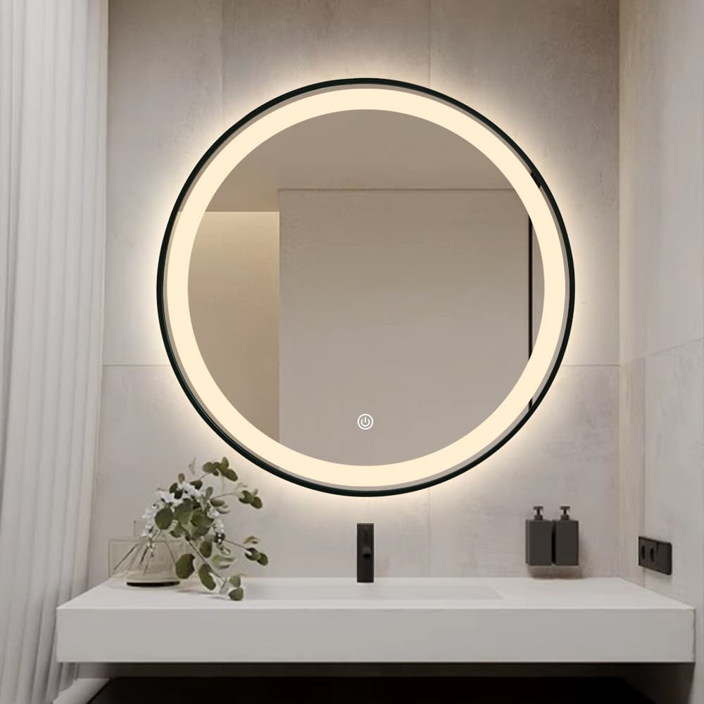 מראת LED עגולה במסגרת