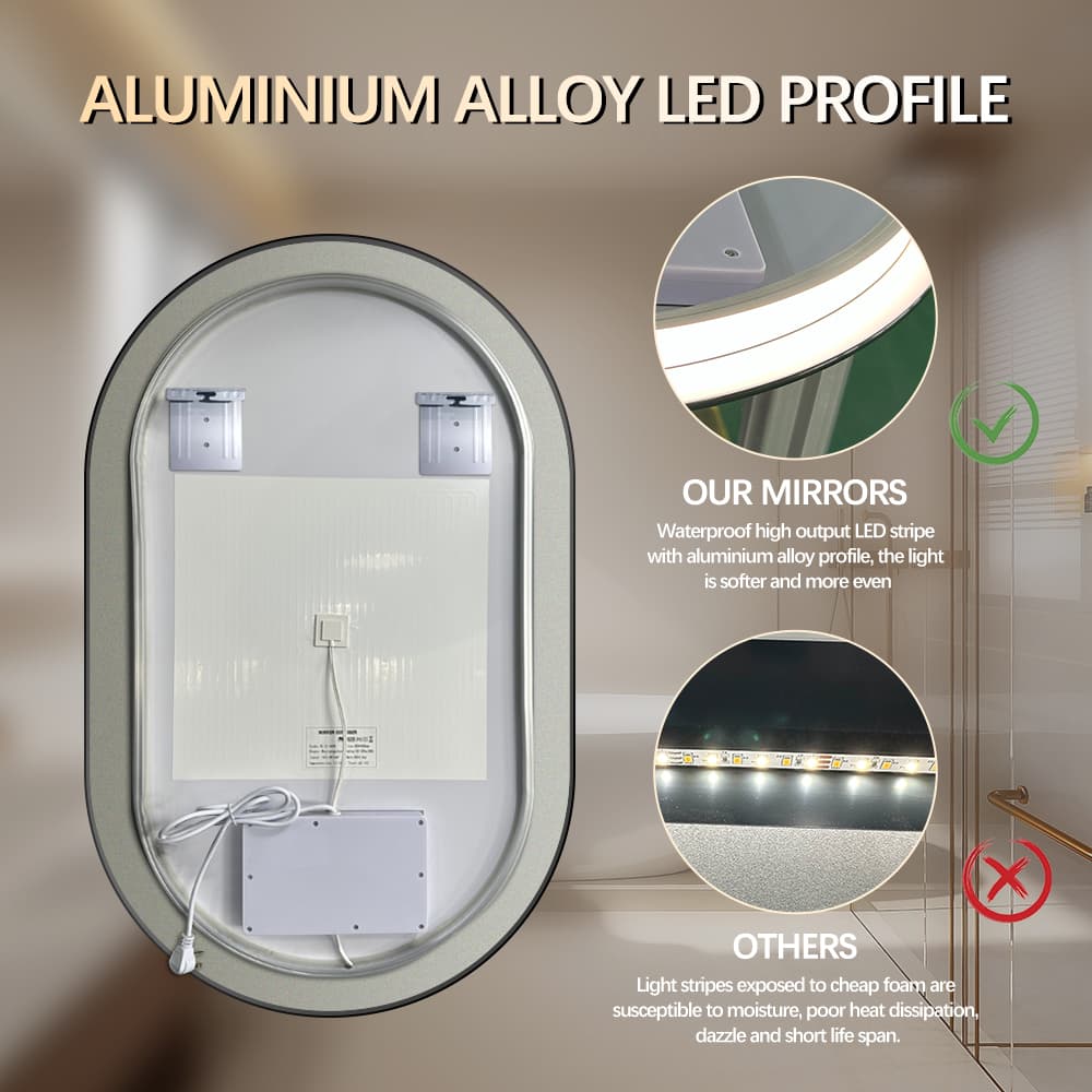 מראת LED שחורה בצורת גלולה
