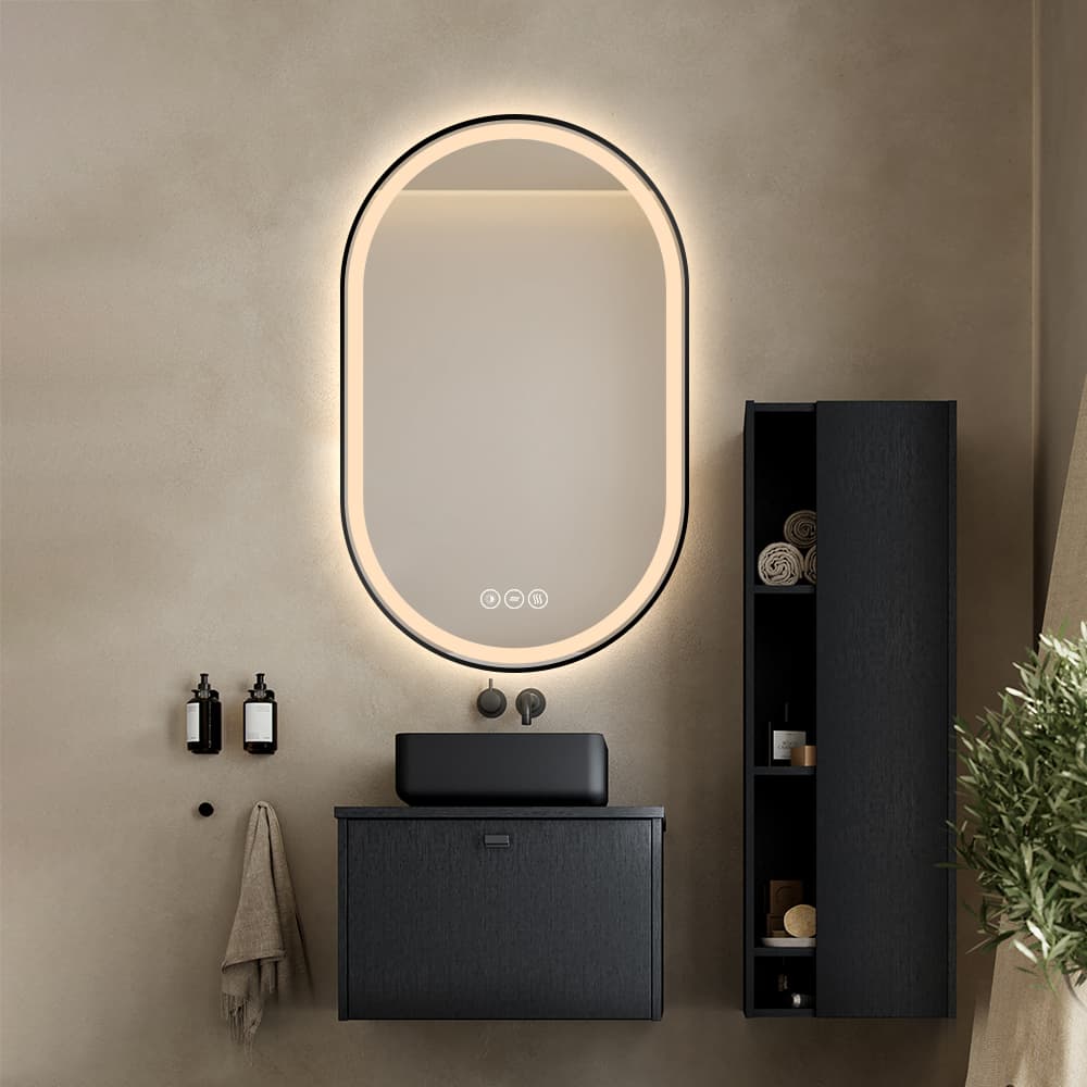 מראת LED שחורה בצורת גלולה