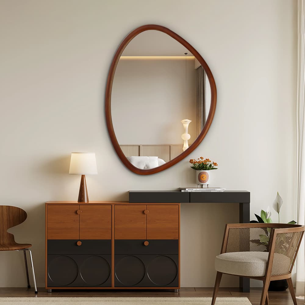 Organic Irregular Wooden Frame Wall Mirror