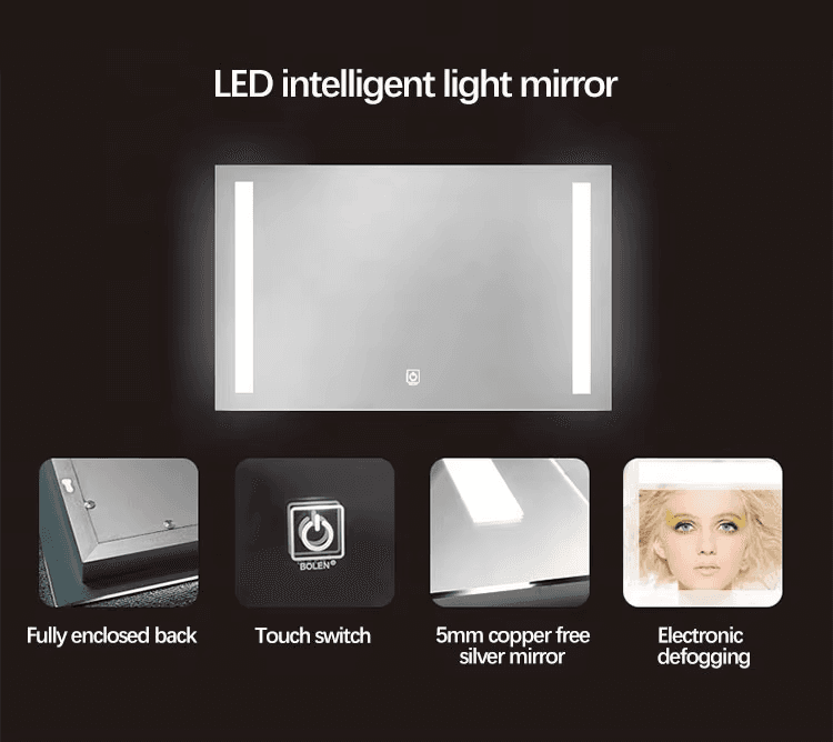 מראת LED מלבנית בתאורה קדמית