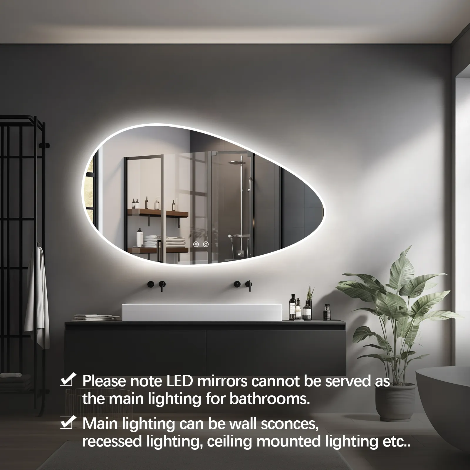מראת LED בצורת חלוק נחל לאמבטיה